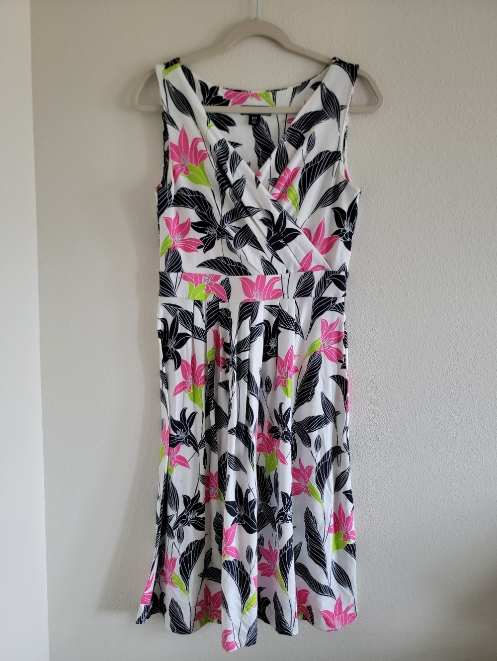 Land's End Tropical Floral V-Neck Wrap Top Midi Dress Size Small Tall